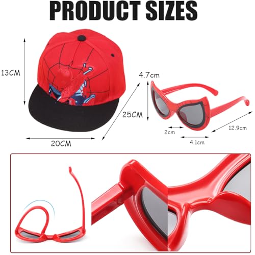 GDFJBG Kinder Caps Jungen, Party Sonnenbrille, Cartoon Cap Kinder, Baseballkappe und UV Schutz Sonnenbrille, Verstellbar Baseboard Mütze Kappe Cap Sonnenmütze für Boys Girls Ab 3 Jahren (2 Stück) von GDFJBG