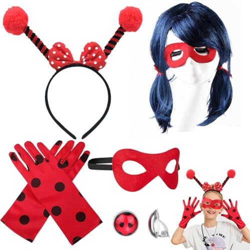 Kostüm Zubehör Perücken Set,Miraculous Deluxe Augenmaske Damen Karneval Fasching Marienkäfer für Rot Schwarz Verkleidung Dekoration Mädchen Karneval Kostüm Kinder Kostüm Zubehör Perücken Set,Miraculous Deluxe Augenmaske Damen Karneval Fasching Marienkäfer für Rot Schwarz Verkleidung Dekoration Mädchen Karneval Kostüm Kinder von GDFJBG