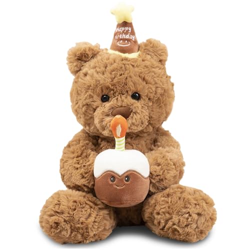 GDFJBG Teddy Plüschtier,Teddy mit Kuchen und Hat, 30cm Nette Plüsch Spielzeug Niedliche Kuscheltier Plüschbär für Mädchen Jungen Kinder Partei Weihnachten Geburtstag von GDFJBG