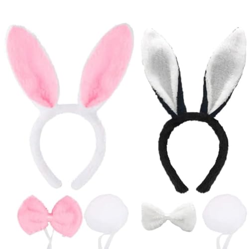 GDFJBG Hasenohren Haarreif Set, Hasen Ohren Haarreifen Plüsch Hasenohren Stirnband Haarbänder Fliege Schwanz, Kaninchenohren Haarreif Ostern Bunny Kostüm Party Kinder Erwachsene(Weiß Schwarz) GDFJBG Hasenohren Haarreif Set, Hasen Ohren Haarreifen Plüsch Hasenohren Stirnband Haarbänder Fliege Schwanz, Kaninchenohren Haarreif Ostern Bunny Kostüm Party Kinder Erwachsene(Weiß Schwarz) von GDFJBG