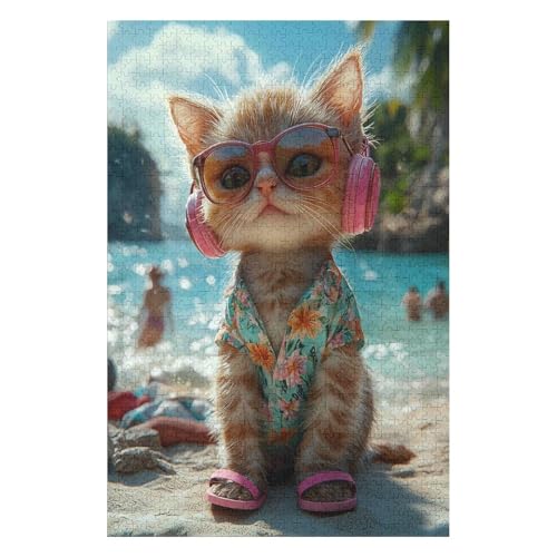 1000-teiliges Puzzle Für Erwachsene Anspruchsvolles Spiel Puzzle Mit Buchstaben Auf Der Rückseite Music Cat17Z257c38x52cm von GDFWB