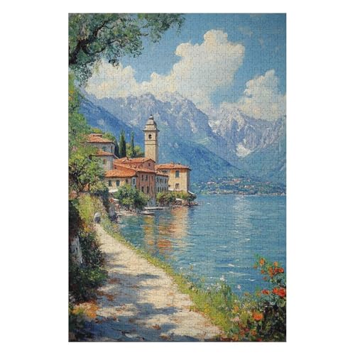 Lovers Village, Comer See Puzzle für Erwachsene 1000 Teile Puzzles für Erwachsene und Kinder ab 12 Jahren Kartonpuzzles Lernspiele für zu Hause DIY-Spielzeug-38x52cm von GDFWB