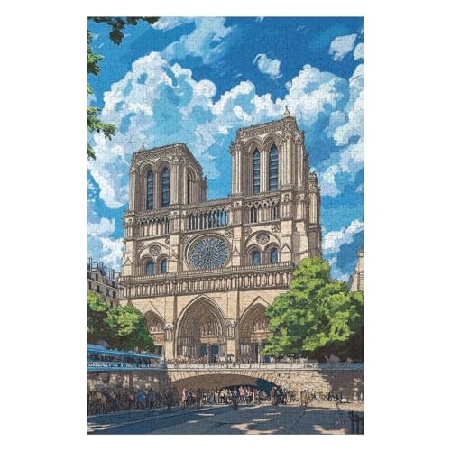 Puzzle 1000 Teile Notre Dame De Paris Puzzles für Erwachsene Lernspiel Herausforderung Spielzeug für Kinder-38x52cm von GDFWB