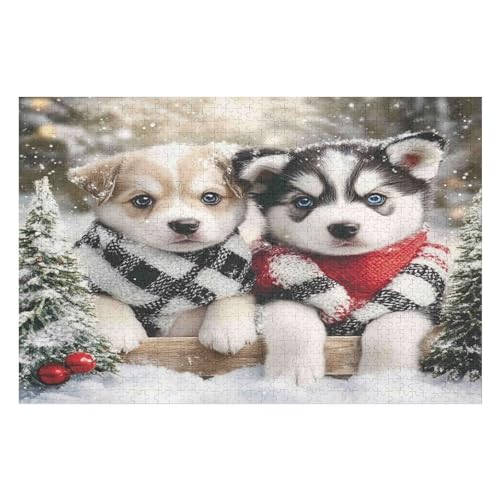 Puzzle Weihnachten -Puppy, Weihnachtspuzzle, Puzzle Geschenk Dekorationen, Puzzlegröße 1000 PCS-50 * 75cm von GDFWB