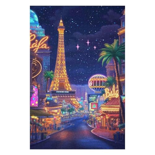 Puzzle für Erwachsene, Puzzle 1000 Teile, Kind, Las Vegas, Heimdekoration, modernes Festival, DIY-Geschenk, intellektuelles Spiel-26x38cm von GDFWB