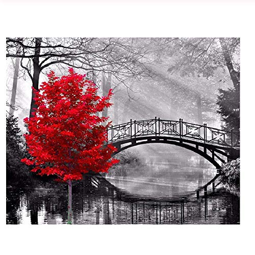 Puzzle für Erwachsene, klassisches Puzzle, 1000 Teile, Holzpuzzle zum Selbermachen, Schwarze weiße Brücke und roter Baum, Moderne intellektuelles Spiel, Wandkunst, 75 x 50 cm Puzzle für Erwachsene, klassisches Puzzle, 1000 Teile, Holzpuzzle zum Selbermachen, Schwarze weiße Brücke und roter Baum, Moderne intellektuelles Spiel, Wandkunst, 75 x 50 cm von GDFWB