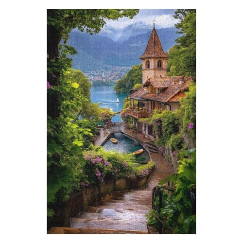 Puzzles 1000 Teile für Erwachsene, Liebhaberdorf, Comer See, Lernspiel, Herausforderungsspielzeug, 1000 Teile Puzzles für Erwachsene und Kinder-38x52cm von GDFWB
