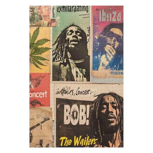 Puzzles für Erwachsene 1000 Teile Reggae Bob Marley Kreative Puzzles Praktisches Spiel Familiendekoration-38x52cm von GDFWB