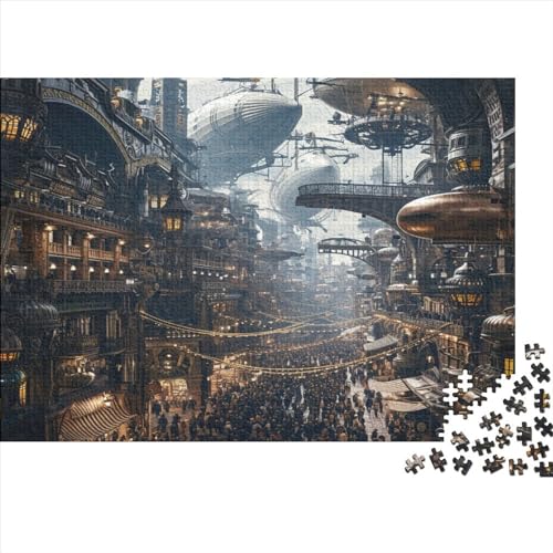 Zeppelin Jigsaw Puzzles 1000 Pieces Steampunk City Home Decoration Puzzle Educational Games Premium Puzzle DIY Puzzle Toys Impossible Puzzles Games Gift 1000pcs 75 * 50cm von GDFWB