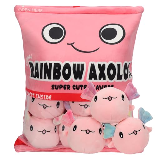 GDGZT Axolotl Plüsch Kissen, Abnehmbar Pudding Kissen Gefüllt Mit Salamander Puppen,Niedliche Dekorationen,Kreatives Kuschel Axolotl Spielzeug Geschenk für Kinder Geburtstag(6 Rosa Axolotls) von GDGZT