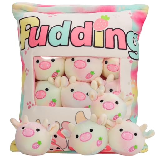 GDGZT Erdbeer Kuh Plüsch Kissen, abnehmbares Spielzeug, Pudding Kuh Kissen, Tasche mit Erdbeerkuh Plüsch, niedliche Kuh Dekoration Geschenk für Jugendliche, Mädchen, Kinder (6 Erdbeer Kuh) von GDGZT