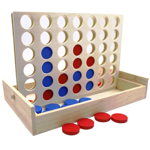 GDJIAJT Vier Gewinnt Holz, Brettspiel 4 Gewinnt Holz, 4 in Einer Reihe Spiel Vertikales Brettspiel, Strategiespiel für 2 Spieler, Pädagogische Spielzeuggeschenke für Geeignet (Holz) von GDJIAJT