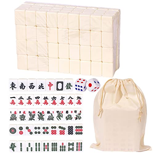 Traditionelles Mahjong-Set, Mahjong-Sets, Reise-Mini-chinesisches traditionelles Brettspiel mit großer Aufbewahrungstasche, tragbares Tischspiel mit 146 Melaminharz-Mahjong-Fliesen für die Freizeit mi von GEBBEM