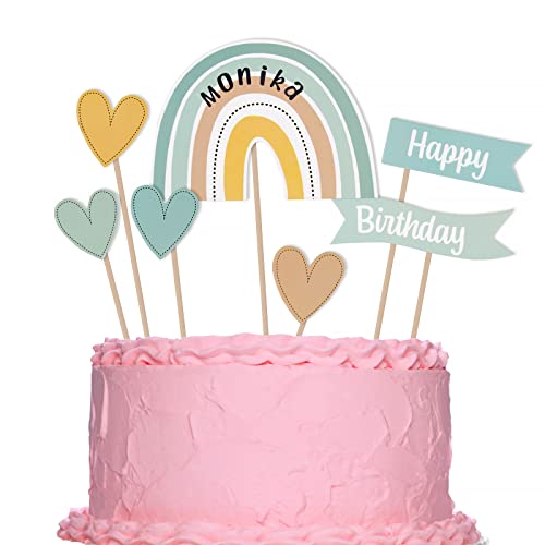9 Stück Regenbogen Cake Topper mit Buchstaben Sticker Tortendeko Geburtstag Rainbow Happy Birthday Herz Cupcake Kuchen Deko Tortendekoration kuchendeko für Kinder Baby Shower Mädchen (Blau) von GEBETTER