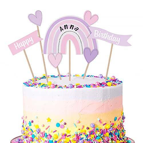 9 Stück Regenbogen Cake Topper mit Buchstaben Sticker Tortendeko Geburtstag Rainbow Happy Birthday Herz Cupcake Kuchen Deko Tortendekoration kuchendeko für Kinder Baby Shower Mädchen (Lila) von GEBETTER