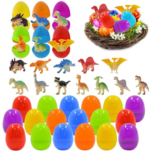 Dinosaurier-Eier Spielzeug, Ei Goodie Bag Stuffer, Überraschung Ostereier Gefüllt Mit Dinosaurier-Figuren, Hatching Eier Mit Spielzeug Dinosaurier Für Kinder, 24PCS Ostereier Jagd Goodie Bag Stuffers von GEDOX