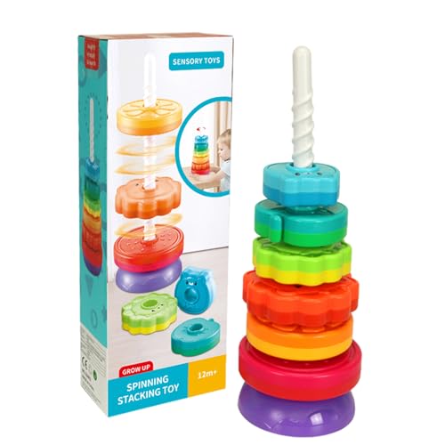 GEDOX Drehspielzeug für Babys, Spielzeug mit Regenbogenstapel, drehbarer Turmbausteine, Ringstapler, Geburtstagsgeschenke zu Weihnachten von GEDOX