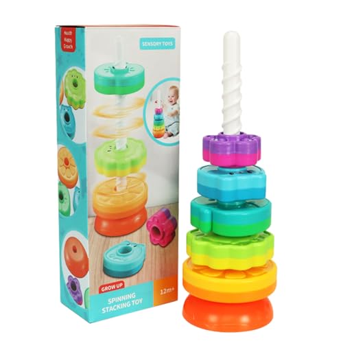 GEDOX Drehspielzeug für Babys, Spielzeug mit Regenbogenstapel, drehbarer Turmbausteine, Ringstapler, Geburtstagsgeschenke zu Weihnachten von GEDOX