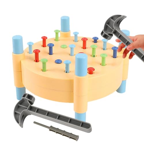 Hammerspielzeug für Kinder, pädagogisches Hammerspielzeug, Früherziehungshammer, mit 19 bunten Nägeln, Puzzle, Nagelbearbeitungsspielzeug, Doppeltisch von GEDOX
