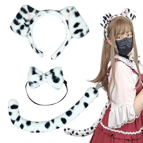 Hundeohren und Schwanz-Set, Haarreif und Schwanz mit Welpenohren – Haarreif für Welpen, Fliege, Schwanz, 3-teiliges Kostüm-Set | Cosplay-Zubehör-Set für Themen-Kostüme von GEDOX