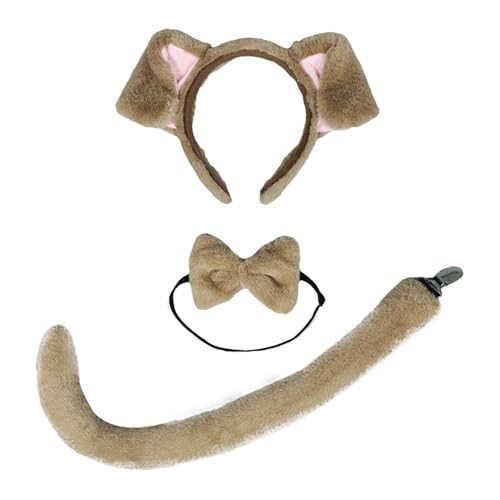 Set mit Hundeohren und Schwanz, Stirnband und Schwanz mit Welpenohren, Set mit Fliege und Haarreif mit Hundeohren, Cosplay-Zubehör-Set für Tierkostüme, AC-Kit von GEDOX