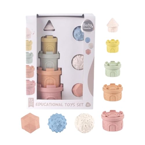 Stapelbare Ringe für Babys, weiche stapelbare Bausteine, Bausteine für sensorisches Spielzeug, Stapler aus Silikon, Lernspielzeug für Dinosaurier/Schloss mit BB-Sound, für Kinder in von GEDOX