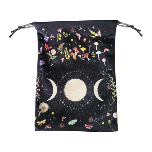 Tarot-Kartentasche – Kleine Tasche mit Kordelzug | Tarottasche mit Mondphasenmuster und Kordeln | Aufbewahrungstasche für Tarotkarten | kleine Würfeltasche aus Samt von GEDOX