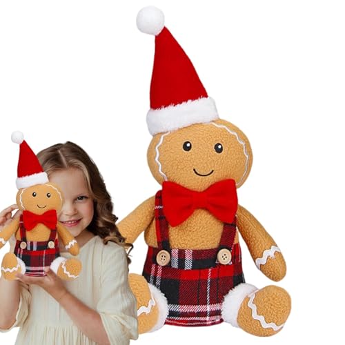 Weihnachtlicher Lebkuchenmann, Lebkuchenmann-Plüschspielzeug, -Plüschpuppe, sitzender Plüsch in Lebkuchenform mit karierter Kleidung, Weihnachtsdekoration von GEDOX