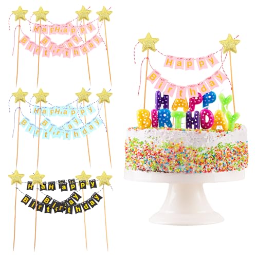 GEEHUA 6 Sets Happy Birthday Tortendeko Kuchenaufsatz, Happy Birthday Cake Topper Cupcake Topper Girlande Geburtstag Wimpelkette Banner Kuchenaufsätze Goldene Sternflagge für Jungen und Mädchen GEEHUA 6 Sets Happy Birthday Tortendeko Kuchenaufsatz, Happy Birthday Cake Topper Cupcake Topper Girlande Geburtstag Wimpelkette Banner Kuchenaufsätze Goldene Sternflagge für Jungen und Mädchen von GEEHUA