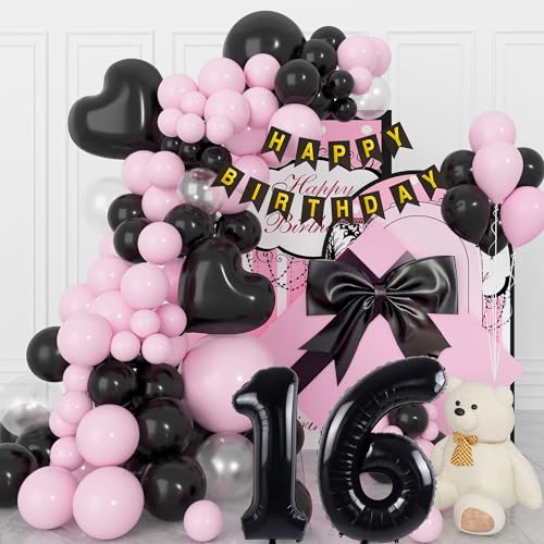 16 Geburtstag Deko, 16. Geburtstag Mädchen Dekorationen, Pink Schwarz Deko 16. Geburtstagdeco mit Happy Birthday Banner Girlande, Schwarz Tortendeko, 16th Ballons Geburtstagsdeko 16 Jahre Mädchen 16 Geburtstag Deko, 16. Geburtstag Mädchen Dekorationen, Pink Schwarz Deko 16. Geburtstagdeco mit Happy Birthday Banner Girlande, Schwarz Tortendeko, 16th Ballons Geburtstagsdeko 16 Jahre Mädchen von GEEKEO