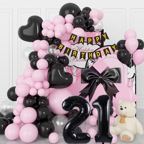 21 Geburtstag Deko, 21. Geburtstag Mädchen Dekorationen, Pink Schwarz 21. Geburtstagsdeko mit Happy Birthday Banner Girlande, Schwarz Tortendeko, 21th Ballons Geburtstagsdeko 21 Jahre Mädchen Frauen 21 Geburtstag Deko, 21. Geburtstag Mädchen Dekorationen, Pink Schwarz 21. Geburtstagsdeko mit Happy Birthday Banner Girlande, Schwarz Tortendeko, 21th Ballons Geburtstagsdeko 21 Jahre Mädchen Frauen von GEEKEO