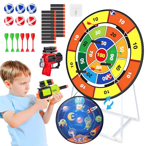 Dartscheibe Wurfspiel für Kinder ab 3, 29" Doppelseitige Klett Dartspiel Montessori Spielzeug mit 2 Blaster Gun, Indoor Outdoor Wurfspiel Gartenspielzeug Geburtstagsgeschenke für Jungen Mädchen Dartscheibe Wurfspiel für Kinder ab 3, 29" Doppelseitige Klett Dartspiel Montessori Spielzeug mit 2 Blaster Gun, Indoor Outdoor Wurfspiel Gartenspielzeug Geburtstagsgeschenke für Jungen Mädchen von GEEKEO