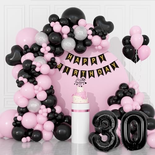 Deko 30. Geburtstag Frau, Rosa Schwarz Luftballons 30 Geburtstagdeko, Happy Birthday Banner Geburtstag Dekorationen, Geburtstagsdeko 30 Jahre Frauen Party Deko Deko 30. Geburtstag Frau, Rosa Schwarz Luftballons 30 Geburtstagdeko, Happy Birthday Banner Geburtstag Dekorationen, Geburtstagsdeko 30 Jahre Frauen Party Deko von GEEKEO