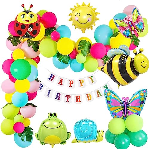 Garten Geburtstagsdeko Kinder,GEEKEO Geburtstag Party Dekoration Luftballons Mädchen Jungen Insekt Schmetterling Biene Tier Frosch Kindergeburtstag Deko Bunt für Deko Geburtstag Party Kinder von GEEKEO