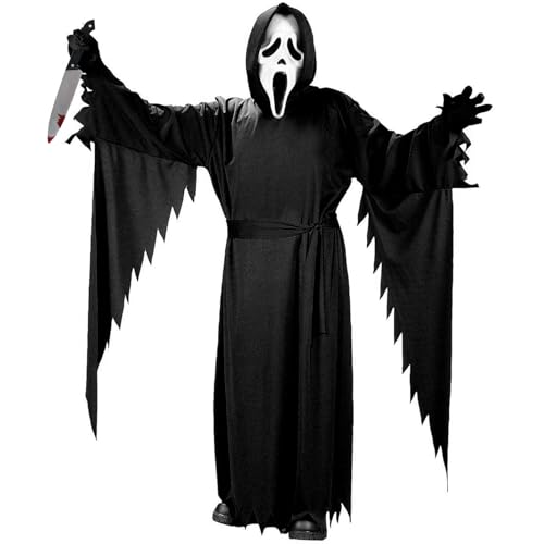 Schauriges Screaming Ghost Kostüm, Unisex mit Ganzkörpergewand in Schwarz, Scream Mask, Hüftgürtel, Fäustling und Requisitenmesser, Horror Verkleidung, Kostüm für Halloween, Karneval, Mottoparty (S) Schauriges Screaming Ghost Kostüm, Unisex mit Ganzkörpergewand in Schwarz, Scream Mask, Hüftgürtel, Fäustling und Requisitenmesser, Horror Verkleidung, Kostüm für Halloween, Karneval, Mottoparty (S) von GEERDAN