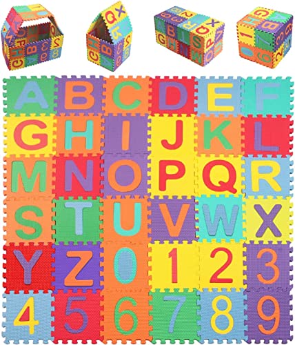 36 Stück Puzzlematte für Kinder, Schaumstoff Puzzlematte, Puzzle Matte Boden, Puzzlematte Kinder, Puzzelmatte, Baby Spielmatte, Bodenpuzzle, Geeignet für Kinder im Alter von 4-6 (9 * 9cm) von GEFIRE