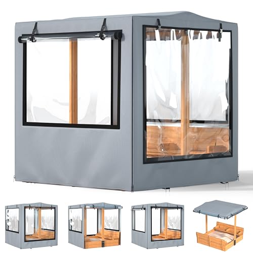 Sandkastenabdeckung, 121,9 x 121,9 x 132,1 cm, wasserdicht, UV-beständig, mit Netzfenstern mit Reißverschluss, ideal für Holz-Sandkasten im Hinterhof, winddicht, staubdicht und haustiersicher von GEHENG