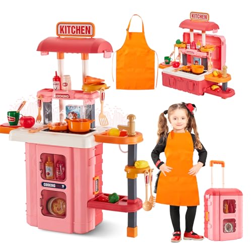 CELETOY Küchengeräte, 3-in-1 Küche Spielzeuge Koffer, 49 Stück realistische Kochzubehör, Sound, leicht, fließendes Wasser, fantastische Küche Spielzeug für Kleinkinder und Kinder1 CELETOY Küchengeräte, 3-in-1 Küche Spielzeuge Koffer, 49 Stück realistische Kochzubehör, Sound, leicht, fließendes Wasser, fantastische Küche Spielzeug für Kleinkinder und Kinder1 von GEIYATOI