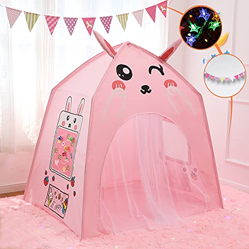 Kinderspielzelt Spielzelt für Kinder mit Sternenlichtern Kinderzelt Prinzessin Schloss Spielzelt süßes Tiger Förmiges Zelt für innen und außen Spielzeug Geburtstag Weihnachts Geschenk (Rosa Kaninchen) von GEIwenle