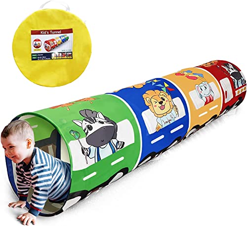 Spieltunnel Kind, Cartoon-Zug Spieltunnel Bunt,Popup Tunnel, Kriechtunnel, Krabbeltunnel für Baby, Kinder & Pet Spielzeug, Kinder Tunnel, Kinder Höhle, Kinderzelt Spielzeug, XL180*46CM von GEIwenle