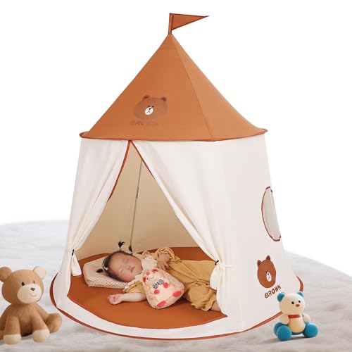 Spielzelt Kinderzelt,Spielzelt für Kinder, Prinzessin Prinz Schlosszelt, tragbares Pop-up Indianerzelt, Gartenhaus Tippi Zelt, Kinderzimmer Spielhaus, Geburtstag Weihnachts Geschenk (Brauner Bär) von GEIwenle