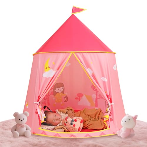 Spielzelt für Kleinkinder, Prinzessin Spielzelt Schlosszelt, tragbares Pop-up Indianerzelt, Tippi Zelt, EN71-zertifiziert, Spielhaus für innen und außen, Geburtstag Weihnachts Geschenk(pink) von GEIwenle