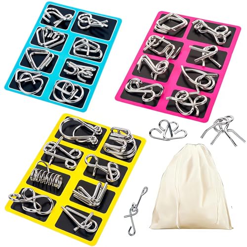 GEKELI Metalldraht-Puzzle-Set mit Tasche, Gehirn-Teaser, IQ-Test, Entwirrung, Eisen-Glieder-Entriegelung, Interlock-Spiel, chinesischer Ring, Zaubertrick-Spielzeug für Party, Gastgeschenk, Kinder und GEKELI Metalldraht-Puzzle-Set mit Tasche, Gehirn-Teaser, IQ-Test, Entwirrung, Eisen-Glieder-Entriegelung, Interlock-Spiel, chinesischer Ring, Zaubertrick-Spielzeug für Party, Gastgeschenk, Kinder und von GEKELI