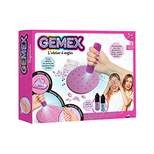 MYBO TV Nagelwerkstatt-Set, Geschenkidee, Mädchen, 24 falsche Kinder + 2 Gele + Edelsteinform + UV-Lampe + Aufkleber, Rosa von GEMEX
