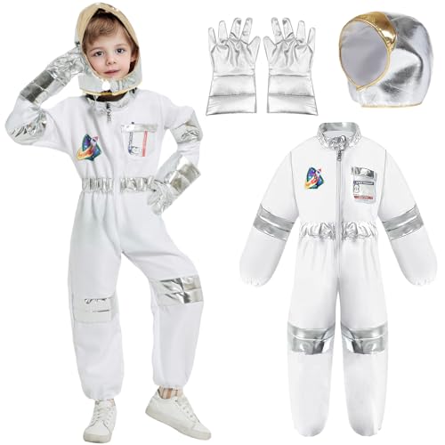 GEMVIE Astronaut Kostüm Kinder Jumpsuit,Unisex, mit silberfarbenen Streifen,für Karneval, Fasching, Mottoparty 110cm von GEMVIE