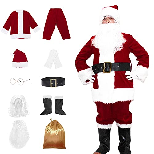 GEMVIE Erwachsene Herren Deluxe Weihnachtsmann Kostüm Weihnachten Anzug 10pcs Xmas Cosplay Outfit 2XL von GEMVIE