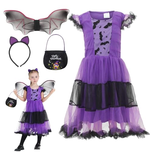 GEMVIE Fledermaus-Kostüm für Mädchen,Vampir, Fledermaus,Cosplay,Halloween,Allerheiligen,Karneval,Abendkleid,Tutu für Mädchen von GEMVIE