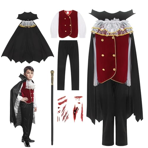 GEMVIE Kinder Deluxe Vampir Kostüm für Jungen Halloween Dracula Fasching Karneval Cosplay Kleidung 10-12 Jahre GEMVIE Kinder Deluxe Vampir Kostüm für Jungen Halloween Dracula Fasching Karneval Cosplay Kleidung 10-12 Jahre von GEMVIE