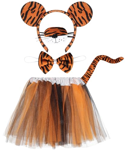 GEMVIE Kostüm Tiere Kinder Tutu Rock Schmetterling für Mädchen Set Schweinekostüm Tigerkleid für Karneval Halloween Weihnachten Party Cosplay Tiger von GEMVIE
