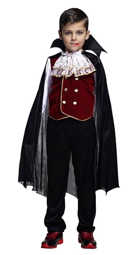 GEMVIE Luxuriöses Vampir-Kostüm für Kinder, Halloween, Dracula Karnevalskostüm, Cosplay-Kleidung, 4-12 Jahre (7-9 Jahre) von GEMVIE